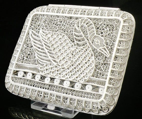 turkish cigarette holder Turkish Silver Filagree Cigarette Case in Box, Turkish Tughra , Tobacco,  Smoking, Top Quality, 20th Century