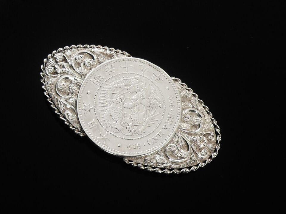Japanese Silver 416 ONE YEN 900 Coin Half Belt Buckle Meiji