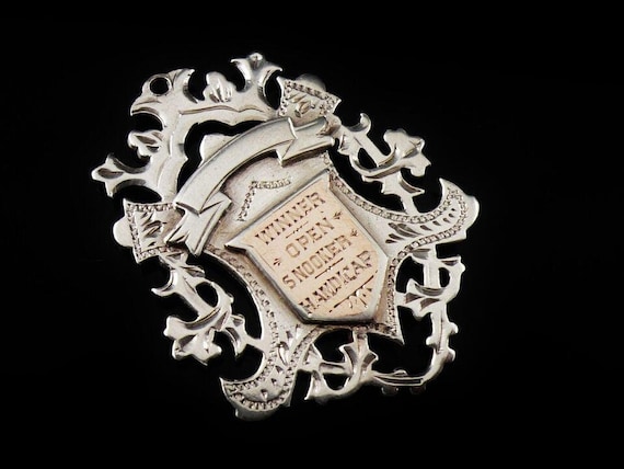 Large Sterling Silver Gold Pocket Watch Fob Medal, Double Sided SNOOKER, English, Antique, Prize, Edwardian, Hallmarked Birmingham 1902