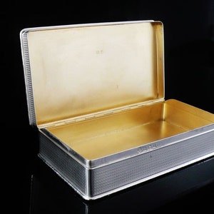 Large Sterling Silver Cigarette Box of Snuff Box Form, English, Vintage, Tobacco, Smokers, Crest, Robertson Clan, Hallmarked Birmingham 1922