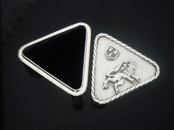 Silver Trinket Box, Triangular Sterling, Lion Ram… - image 8