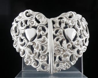 Sterling Silver Nurses Belt Buckle, Loveheart Shaped, Edwardian, English, Antique, Two Part, Britton, Gould & Co, Hallmarked London 1904