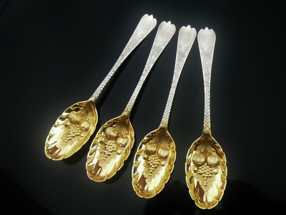 Silver Berry Spoons Sterling 4 Cased English Provincial Antique Table Hallmarked Exeter Pentecost Symonds Plymouth 1740 REF 295E Etsy