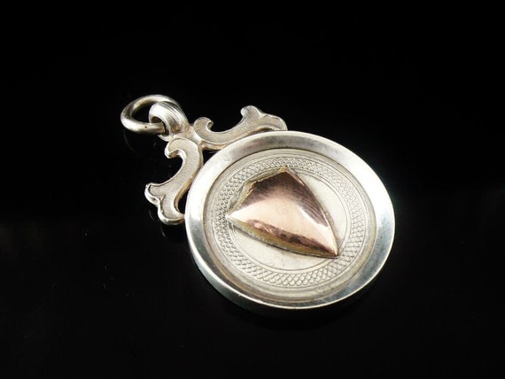 Sterling Silver Gold Pocket Watch Fob Medal, Engl… - image 2