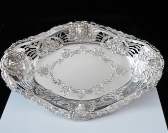 Large Sterling Silver Dish, Lion Head Decoration, English, Antique, Edwardian, Table, W G Keight & Co, Hallmarked Birmingham 1908, REF:664Q