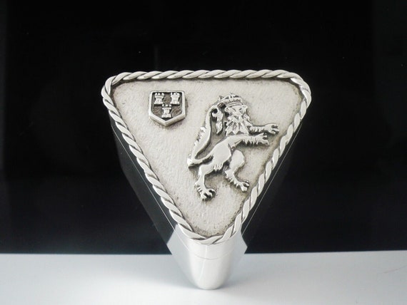 Silver Trinket Box, Triangular Sterling, Lion Ram… - image 1