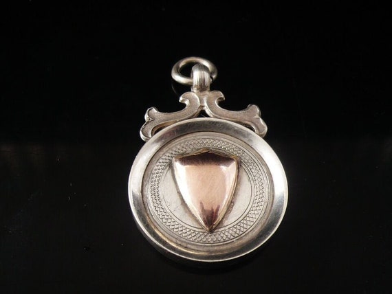 Sterling Silver Gold Pocket Watch Fob Medal, Engl… - image 3