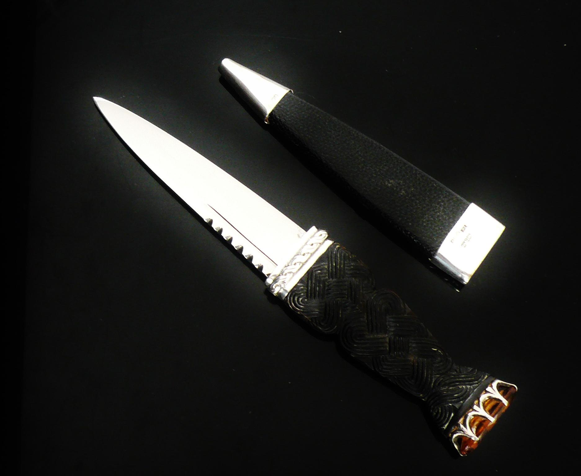 Scottish Silver Mounted Sgian Dubh, Skean Dhu, Stone Set, Vintage