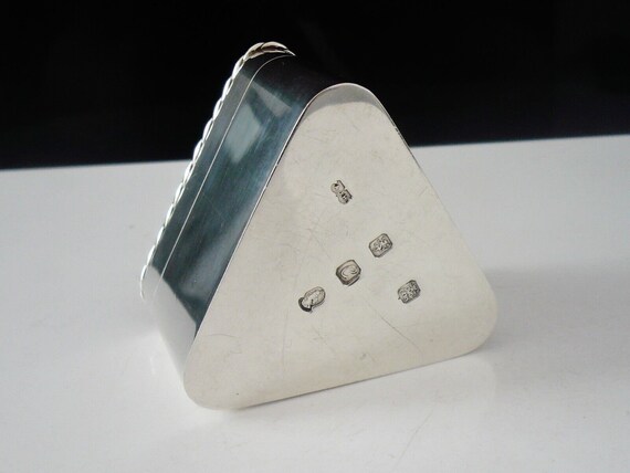 Silver Trinket Box, Triangular Sterling, Lion Ram… - image 4
