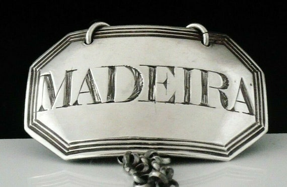 Silver Decanter Label, MADEIRA, Antique, Sterling, English, Ticket