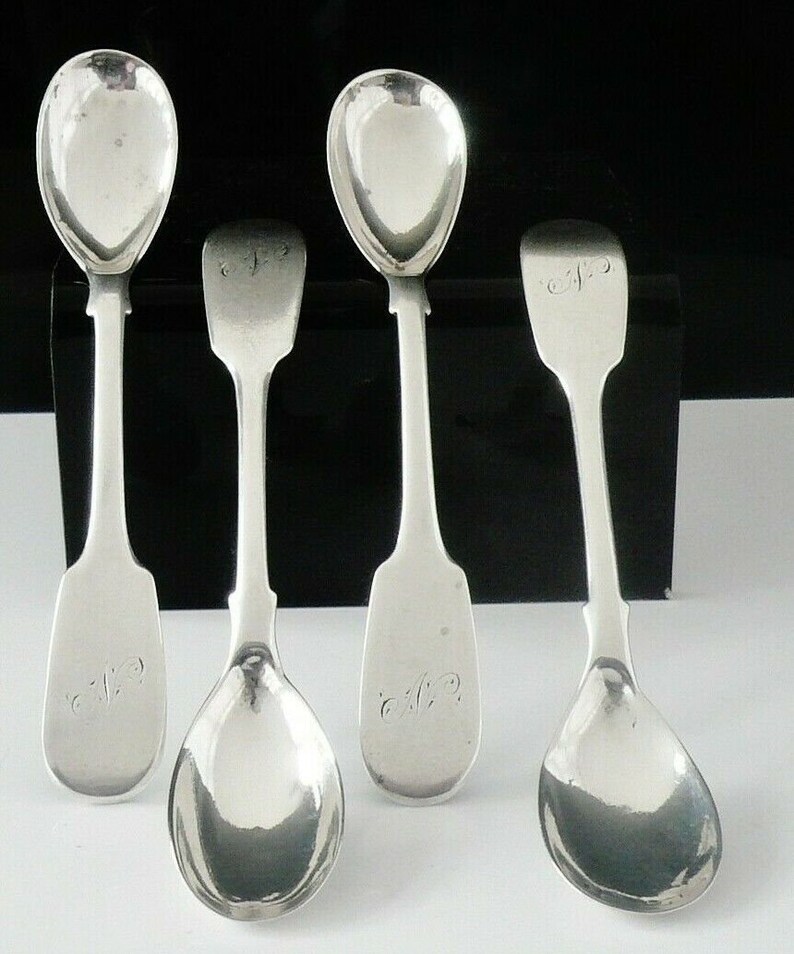 Tableware Scottish Provincial Cutlery REF:469D Condiment Antique Mustard Aberdeen G /& A Booth c.1840 4 Silver Egg Spoons