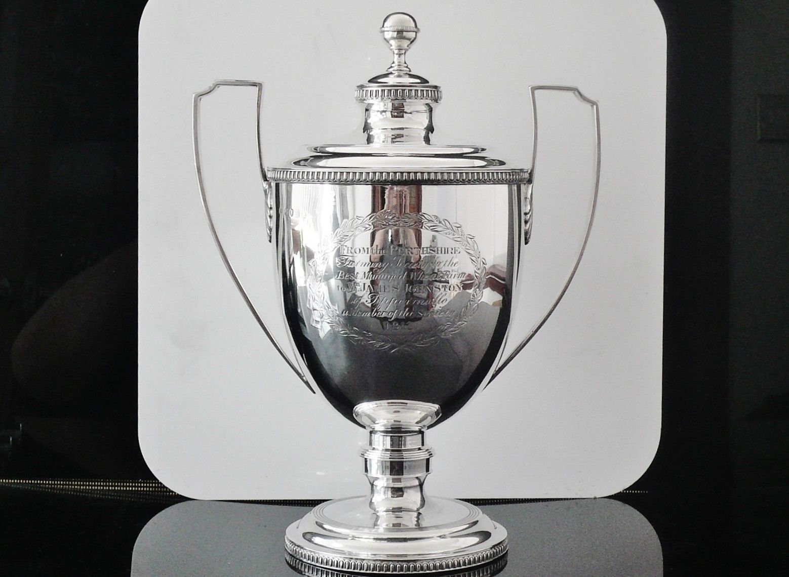 Image of Silver Lidded Trophy, Sterling, Antique, Agricultural, English, Farming, Perthshire, Hallmarked London 1812, Thomas Hayter, Ref402D