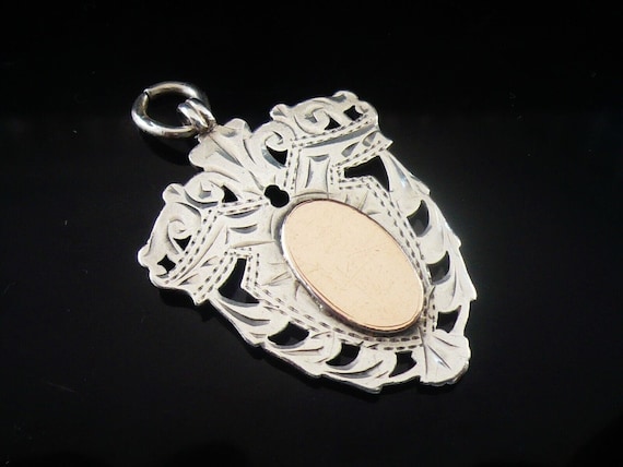Pocket Watch Fob Medal Sterling Silver Gold Double Sided