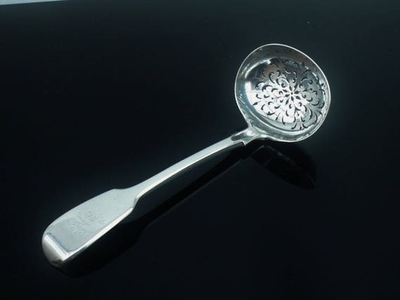 Antique George Adams Engraved M Silver Sifter Ladle REF:447Z English Hallmarked London 1874 Sterling