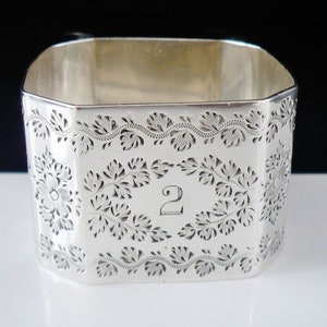 Antique Sterling Silver Napkin Ring, English, Serviette, Tableware, Foliage, James Ramsay, Hallmarked London 1894, Dundee Maker James Ramsay