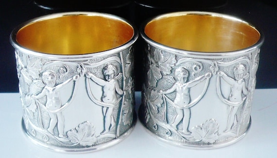 Silver Plated Napkin Rings Pair Cased Huge Heavy Serviette