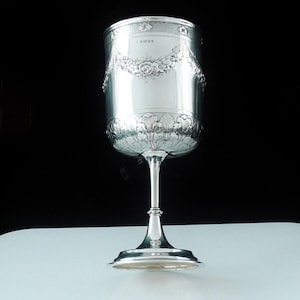Large Antique Sterling Silver Goblet, English, Barware, Tableware, Jehoiada Alsop Rhodes, Hallmarked Sheffield 1875