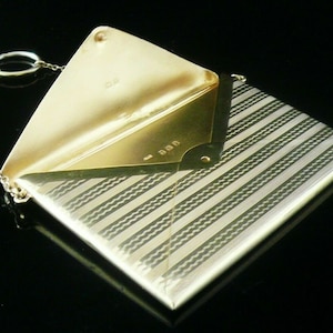 Silver Card Case, Gilt, ENVELOPE, Antique, English, Sterling, Business, Carry Chain Hallmarked Birmingham 1916, Adie & Lovekin Ltd