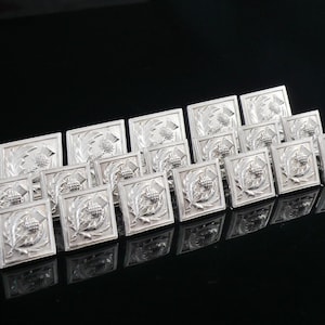 19 Scottish Thistle Sterling Silver Kilt Jacket Buttons, Vintage, Wedding, Groom, Hamilton & Inches, Hallmarked Edinburgh 1953