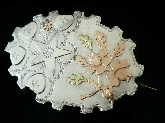Sterling Silver Brooch Two Colour Gold Antique English