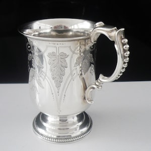 Sterling Silver Christening Cup, English, Antique, Victorian, Baby, Gift, Mug, Hilliard & Thomason, Hallmarked Birmingham 1877