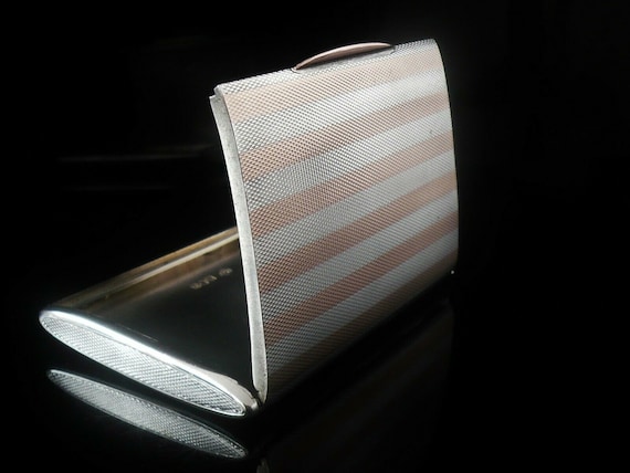 Silver Cigarette Case, Rose Gold, Business Card, Sterling, English, Antique,  Thomas Callow & Son, Hallmarked London 1915