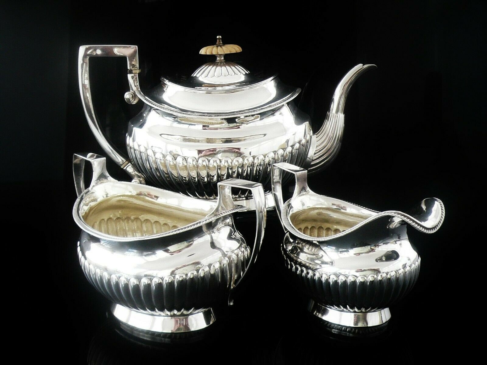 Silver Tea Set Antique Sterling Tea Pot Sugar Bowl Cream Etsy UK