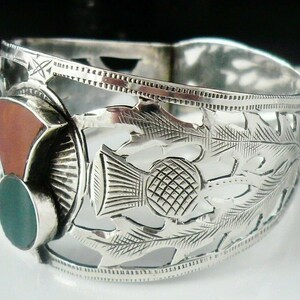 Silver Napkin Ring, Scottish Thistle, Agate, Sterling, Serviette, English, Vintage, W Johnson & Sons, Hallmarked Birmingham 1932