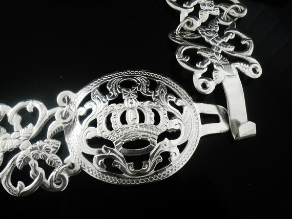 Silver Nurses Belt, Buckle, Antique, Crown, Flowers, Leaves 