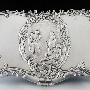 Silver Jewellery Box, Sterling, Antique, English, Edwardian, Wood, Trinket, Ladies, William Comyns, Hallmarked London 1902