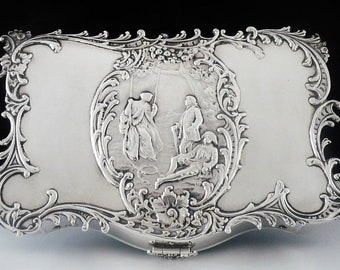 Silver Jewellery Box, Sterling, Antique, English, Edwardian, Wood, Trinket, Ladies, William Comyns, Hallmarked London 1902, REF:618Q