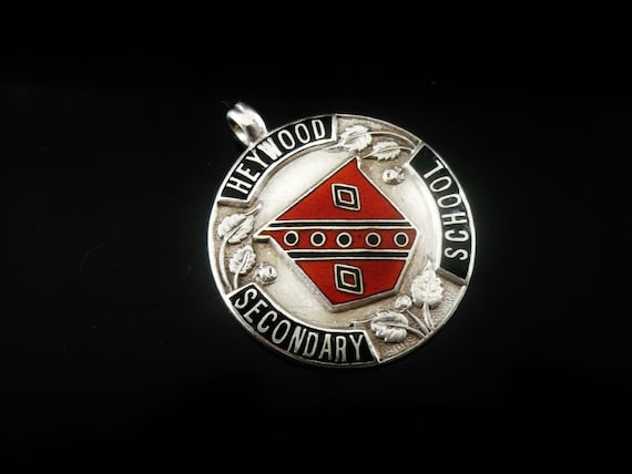 Pocket Watch Fob, Medal, Sterling, Silver, Enamel, Heywood Secondary School, Arthur Fenwick Ltd, Hallmarked Birmingham 1922, REF:626U