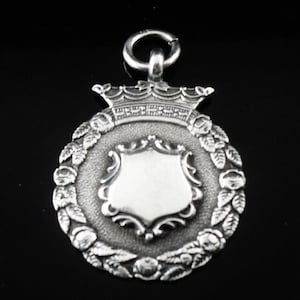 Sterling Silver Pocket Watch Fob Medal, English, Jewellery, Vintage, William Hair Haseler, Hallmarked Birmingham 1937