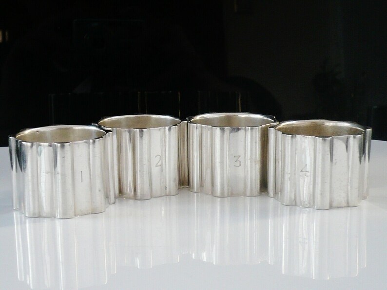 4 Silver Napkin Rings, Sterling, English, Serviette, Vintage, Tableware