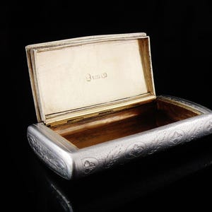 Antique Sterling Silver Snuff Box, English, Tobacco, Gilt, Hallmarked Birmingham 1808, William Pugh