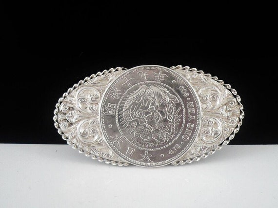 Japanese Silver 416 ONE YEN 900 Coin Half Belt Buckle Meiji