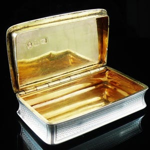 Antique Sterling Silver Snuff Box, Tobacco, English, Hallmarked Birmingham 1825, TS