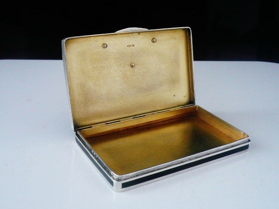 Silver Marcasite Box, Black Enamel, Sterling, Pea… - image 4