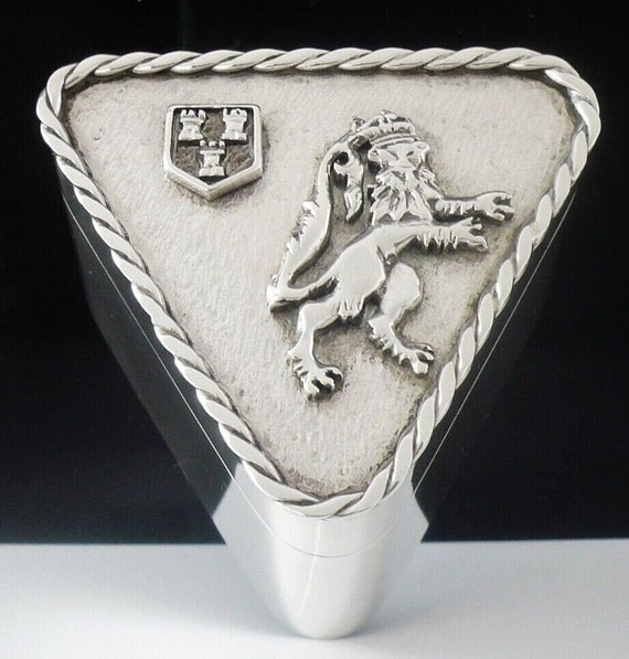 Silver Trinket Box, Triangular Sterling, Lion Ram… - image 2