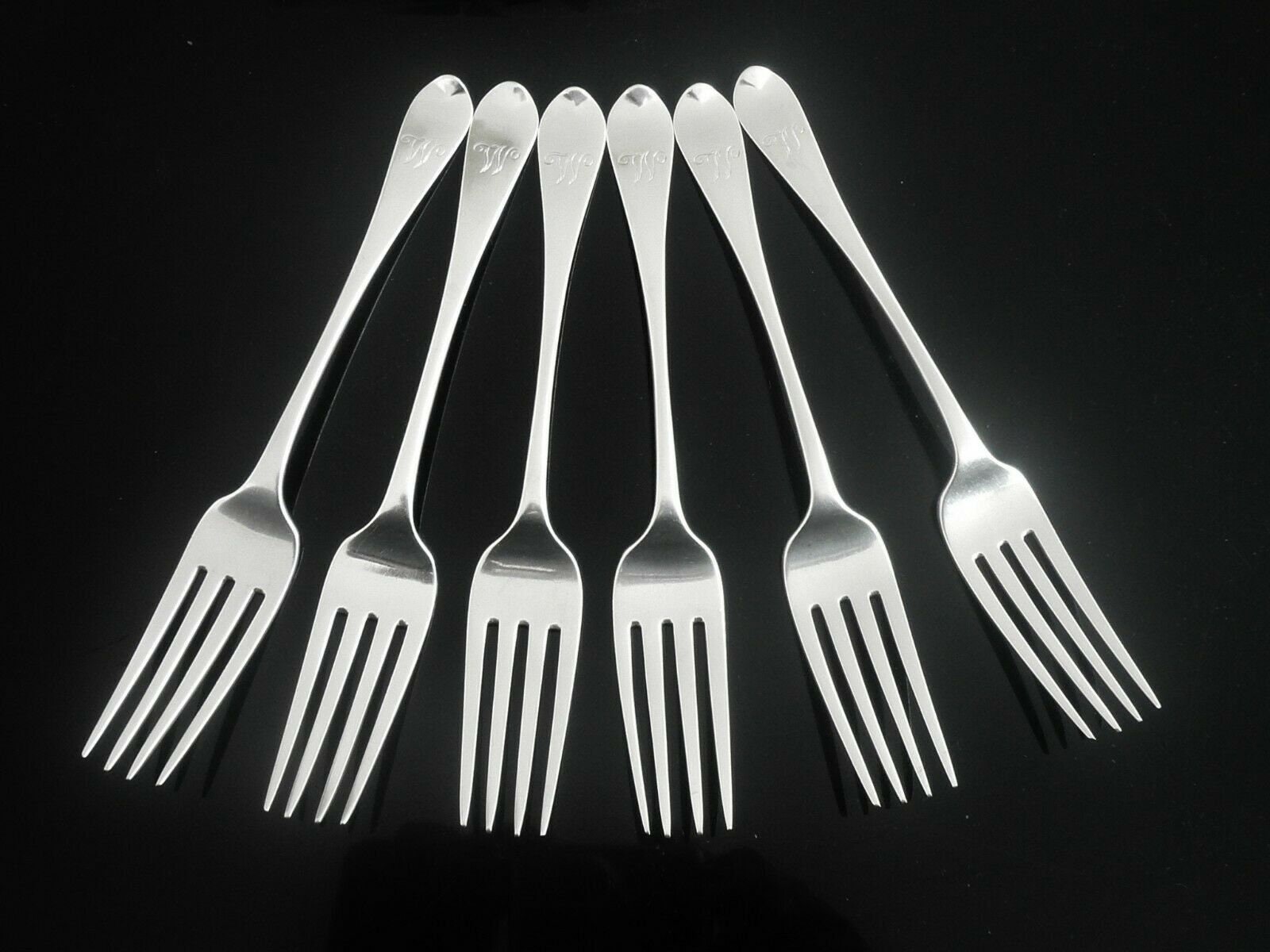 Silver Table Forks, Dinner, CRESTED, Set 6, Antique