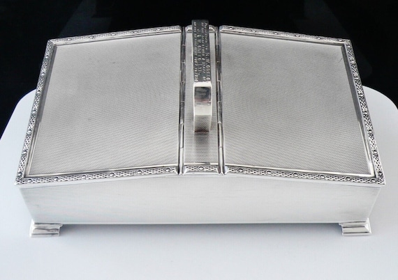 silver cigarette box hallmarked Large Double Compartment Sterling Silver Cigarette Box, English, Vintage,  Smokers, W H Manton Ltd, Hallmarked Birmingham 1948