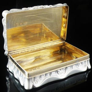 Antique Sterling Silver Snuff Box, English, Tobacco, Gilt, Victorian, Edward Smith, Hallmarked Birmingham 1860