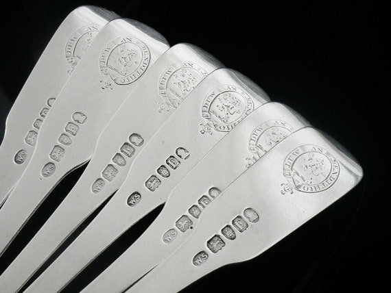 Silver Table Forks, Dinner, CRESTED, Set 6, Antique