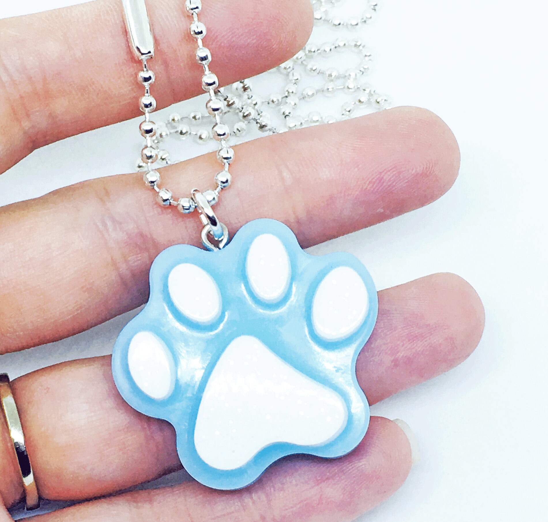 Paw print Pastel Blue Necklace Dog Lover Necklace Cat Lover | Etsy