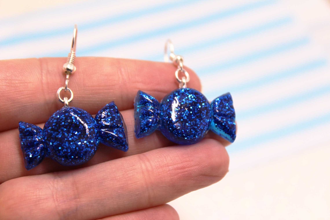 Blue Glitter Sweet Wrapper Earrings Etsy