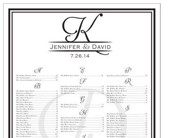 Wedding Seating Chart Monogram, Wedding Seating Chart, Seating Plan Poster, Seating Board, Printable, Digital File, 24x36, 24 x 36