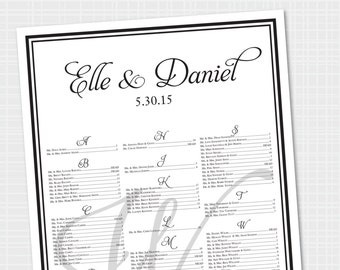 Seating Chart Wedding, Wedding Poster, Seating Arrangement, Printable, Digital File Emailed, 24x36, 24 x 36