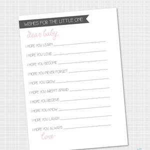 Tarjeta de deseos de bebé, plantilla de deseos de bebé gris y rosa, tarjeta de notas de baby shower, deseos para bebé, nueva mamá, archivo digital 5x7 IMPRIMIBLE