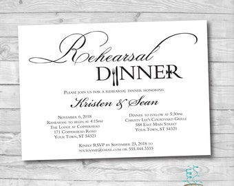 Rehearsal Dinner Invitation, Wedding Rehearsal Dinner Invite, Elegant Rehearsal Invitation, Script Printable, Digital File, 7x5, 7 x 5