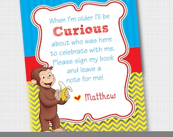 Curious George Guestbook Sign, Curious George Birthday, First Birthday Sign, Digital Download. Printable Sign